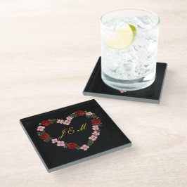 Black glass coasters with a pink and red heart glasuntersetzer
