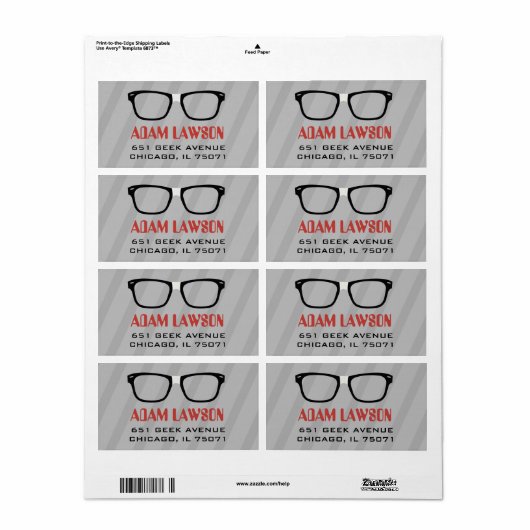 Black Glasses Computer Geek Address Labels (Vorne)