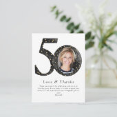 Black Glitter 50 & Fabulous Foto Dankeskarte (Stehend Vorderseite)