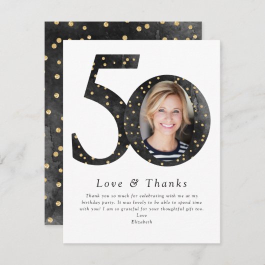 Black Glitter 50 & Fabulous Foto Dankeskarte (Vorne/Hinten)
