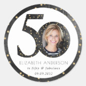 Black Glitter 50 & Fabulous Foto Runder Aufkleber (Vorderseite)