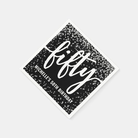Black Glitter 50th Birthday Serviette (Ecke)