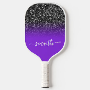 Black Glitter Blue Violet Ombre Name Pickleball Schläger