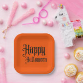 Black Glitter Happy Halloween Paper Plate Pappteller (Party)