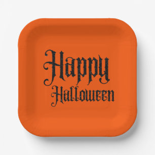 Black Glitter Happy Halloween Paper Plate Pappteller
