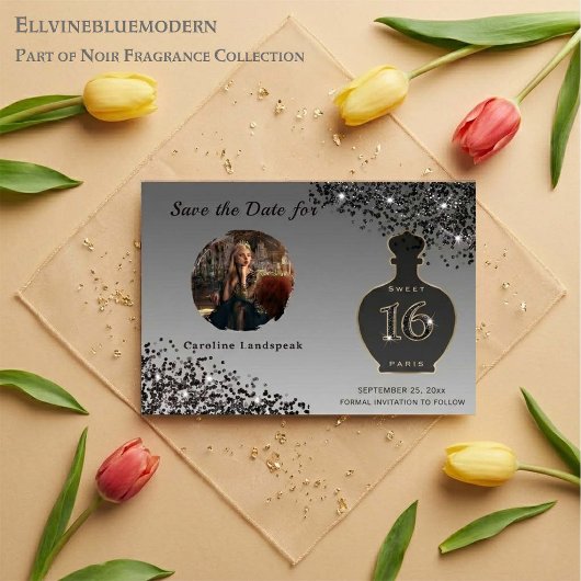 Black Glitter Paris Duftstudio Sweet 16 Save The Date