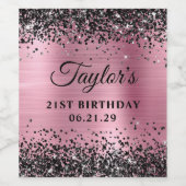 Black Glitter Pink Foil 21st Birthday Weinetikett (Einzelnes Label)
