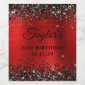 Black Glitter Red Foil 21st Birthday Weinetikett (Einzelnes Label)
