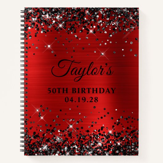Black Glitter Red Foil 50th Birthday Guest Notizblock (Vorderseite)