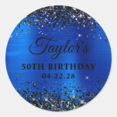 Black Glitter Royal Blue Foil 50th Birthday Runder Aufkleber (Vorderseite)