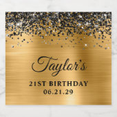 Black Glitter Top Border Gold Foil 21st Birthday Schaumweinetikett (Einzelnes Label)