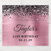 Black Glitter Top Border Pink Foil 21st Birthday Schaumweinetikett (Einzelnes Label)