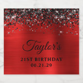 Black Glitter Top Border Red Foil 21st Birthday Schaumweinetikett (Einzelnes Label)