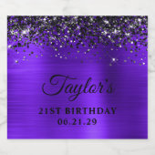 Black Glitter Top Border Violet Foil 21st Birthday Schaumweinetikett (Einzelnes Label)