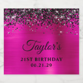 Black Glitter Top Hot Pink Foil 21st Birthday Schaumweinetikett (Einzelnes Label)