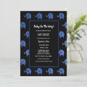 Black Glittery Blue Baby Dusche Elefantentiere Einladung (Stehend Vorderseite)