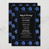 Black Glittery Blue Baby Dusche Elefantentiere Einladung (Vorne/Hinten)