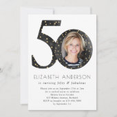 Black Glitzer 50 & Fabulous Geburtstag Einladung (Vorderseite)