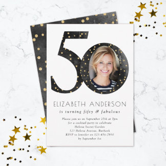 Black Glitzer 50 & Fabulous Geburtstag Einladung