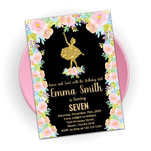 Black Glitzer Ballerina Geburtstagseinladungen Einladung