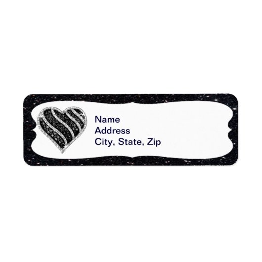 Black Glitzer Black Heart Address Labels (Vorne)