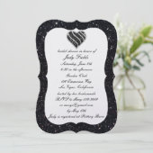 Black Glitzer Black Heart Bridal Dusche Einladung (Stehend Vorderseite)