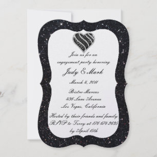 Black Glitzer Black Heart Engagement Party einlade Einladung