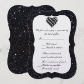 Black Glitzer Black Heart Response Card Einladung (Vorne/Hinten)