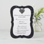 Black Glitzer Black Heart Response Card Einladung (Stehend Vorderseite)