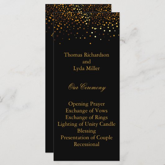 Black Glitzer Confetti Imitate Foil Wedding Progra Programm (Vorne/Hinten)
