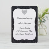 Black Glitzer Diamond Heart Empfang Card Einladung (Stehend Vorderseite)
