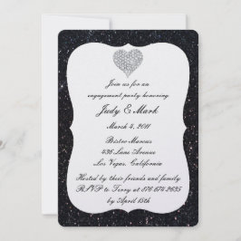 Black Glitzer Diamond Heart Engagement Party Einladung