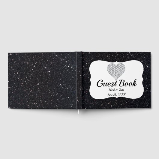 Black Glitzer Diamond Heart Guestbook Gästebuch (Voll)