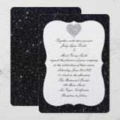 Black Glitzer Diamond Heart Wedding Einladung (Vorne/Hinten)