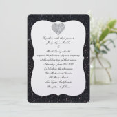 Black Glitzer Diamond Heart Wedding Einladung (Stehend Vorderseite)