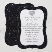 Black Glitzer Diamond Heart Wedding Einladung (Vorne/Hinten)