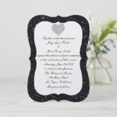 Black Glitzer Diamond Heart Wedding Einladung (Stehend Vorderseite)