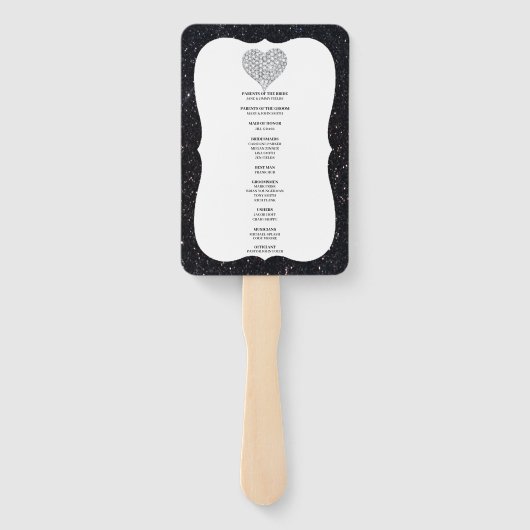 Black Glitzer Diamond Heart Wedding Program Fans Fächer (Rückseite)