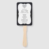 Black Glitzer Diamond Heart Wedding Program Fans Fächer (Vorderseite)