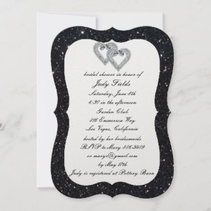 Black Glitzer Diamond Hearts Brautparty laden ein Einladung