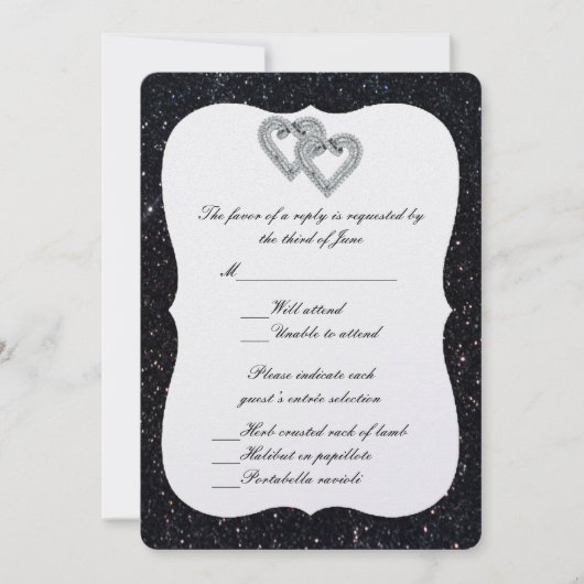 Black Glitzer Diamond Hearts Response Card Einladung (Vorderseite)