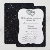 Black Glitzer Diamond Hearts Response Card Einladung (Vorne/Hinten)