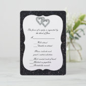 Black Glitzer Diamond Hearts Response Card Einladung (Stehend Vorderseite)