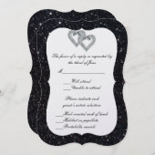Black Glitzer Diamond Hearts Response Card Einladung (Vorne/Hinten)