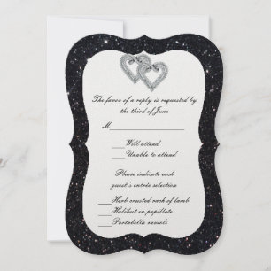 Black Glitzer Diamond Hearts Response Card Einladung