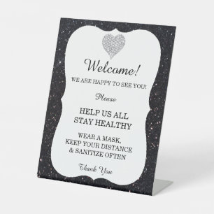 Black Glitzer Diamond Herz Hochzeitssicherheit Sockelschild