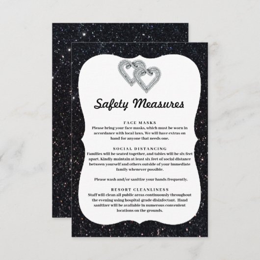 Black Glitzer Diamond Hörschutz Maßnahmen Begleitkarte (Vorne/Hinten)