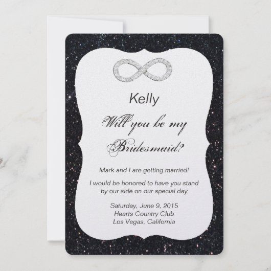 Black Glitzer Diamond Infinity Bridesmaid Card Einladung (Vorderseite)