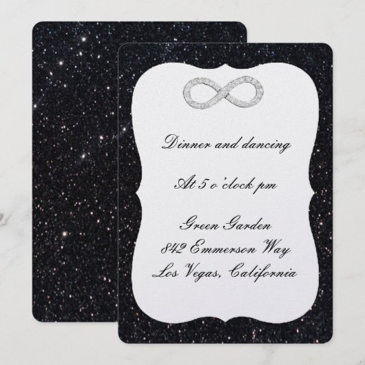Black Glitzer Diamond Infinity Empfang Card Einladung (Vorne/Hinten)