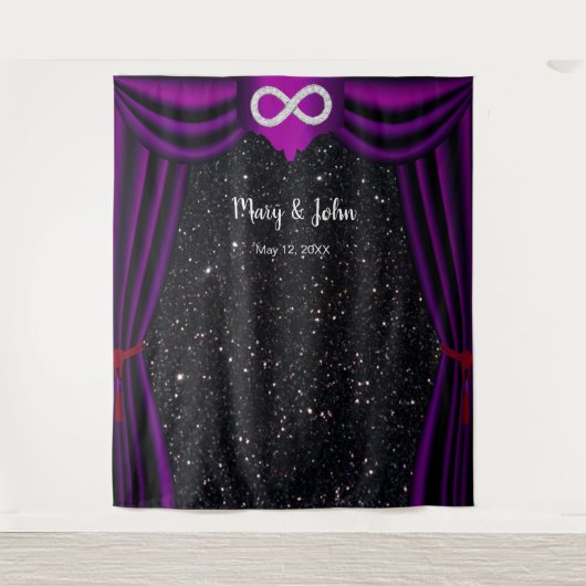 Black Glitzer Diamond Infinity Lila Vorhang Wandteppich (Vorderseite)